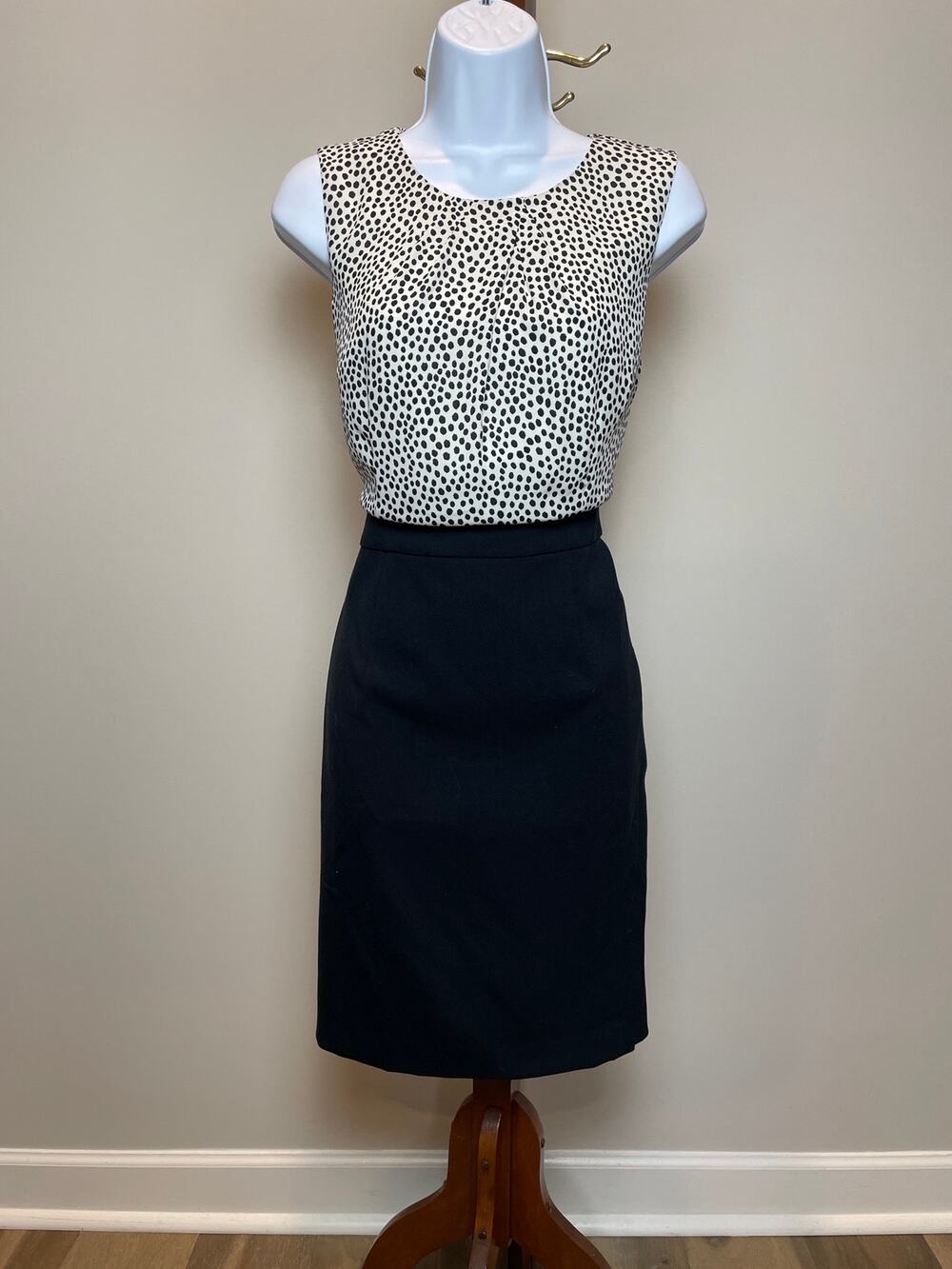 Talbots Colorblock Polka Dot Sheath Dress 6 Black White